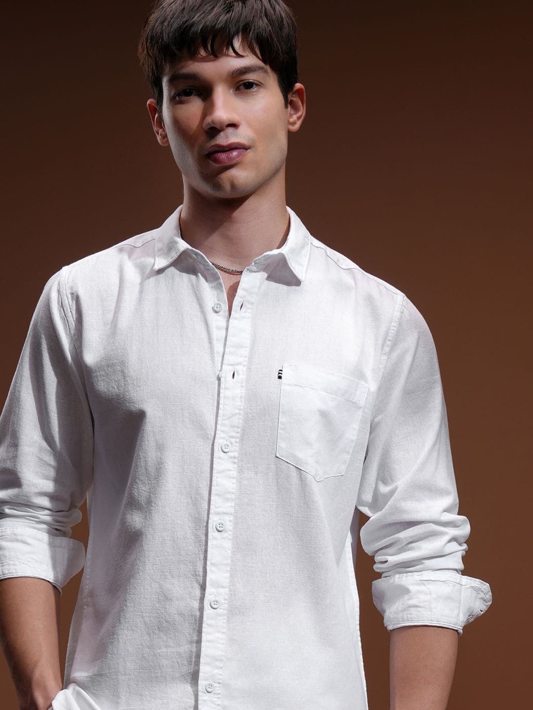 Highlander Men White Regular Fit Solid Casual Linen Shirt - view 1