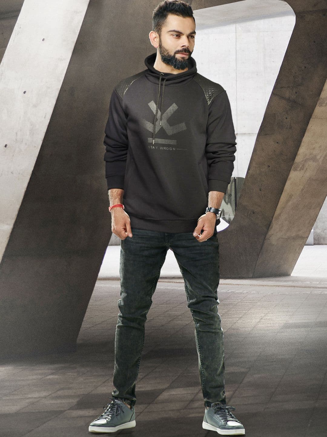 WROGN Men Black Printed Hooded Sweatshirt - view 1