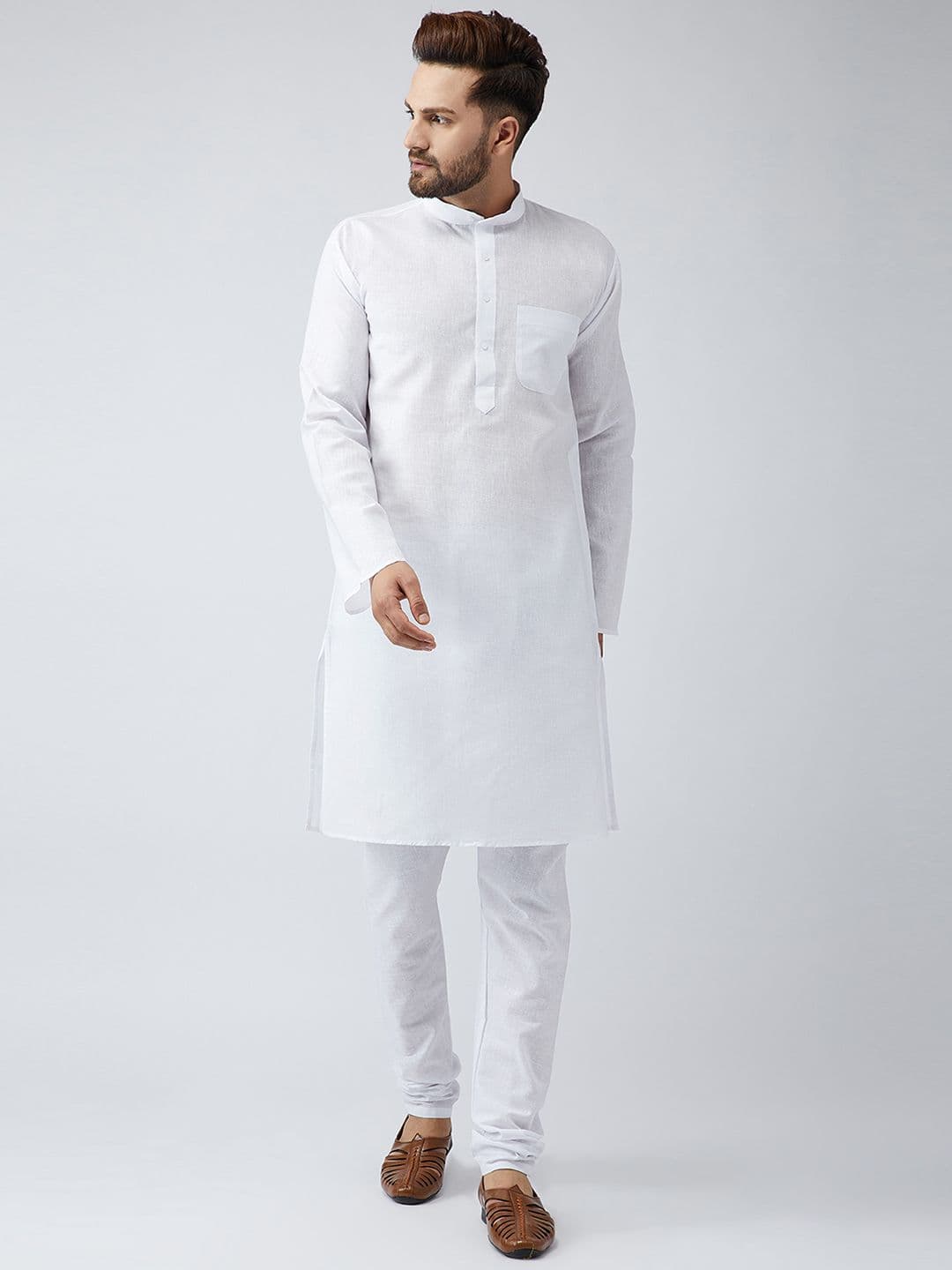 SOJANYA Men White Solid Straight Kurta - view 1