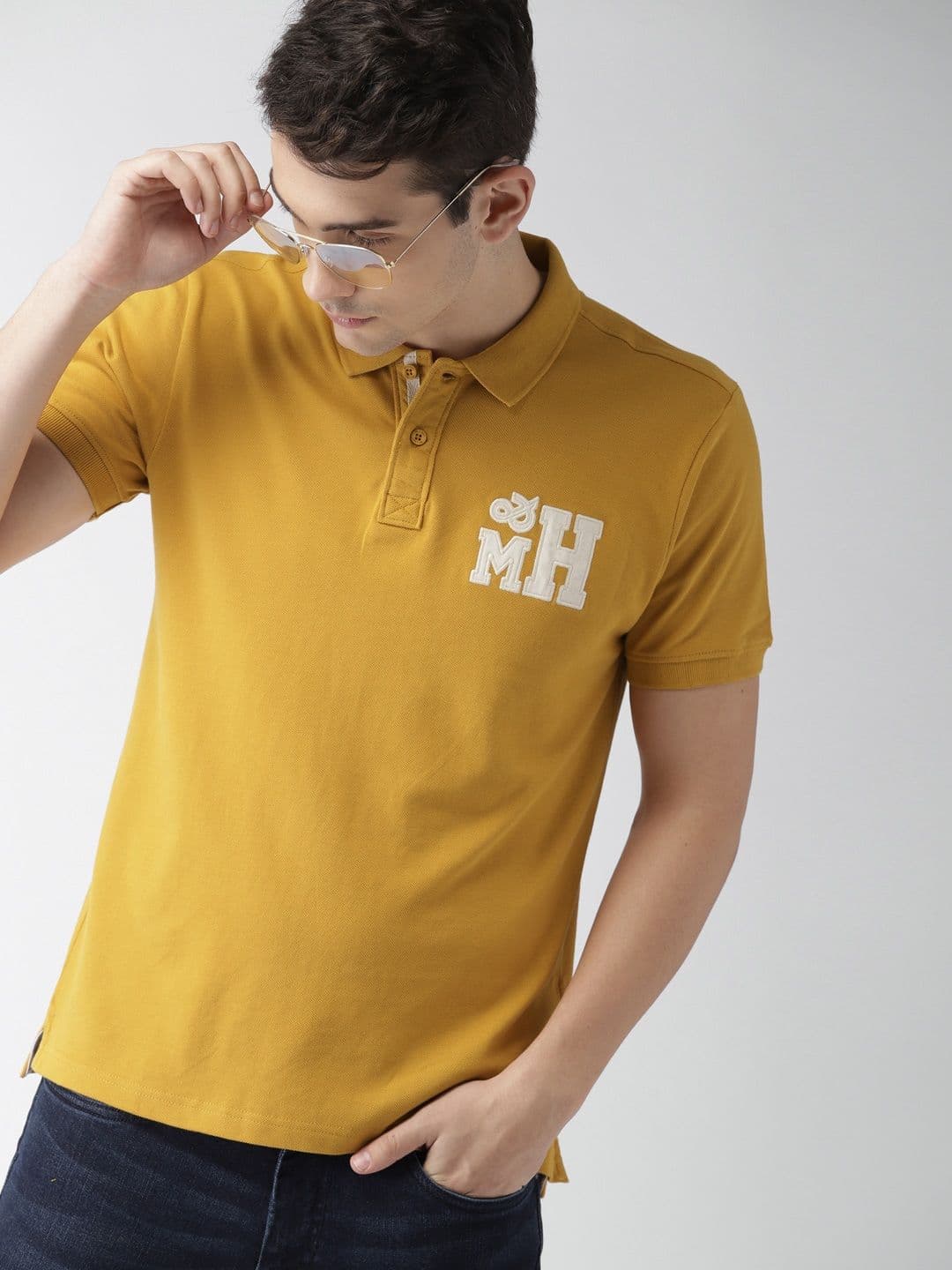 Mast & Harbour Men Mustard Yellow Polo Collar T-shirt - view 1