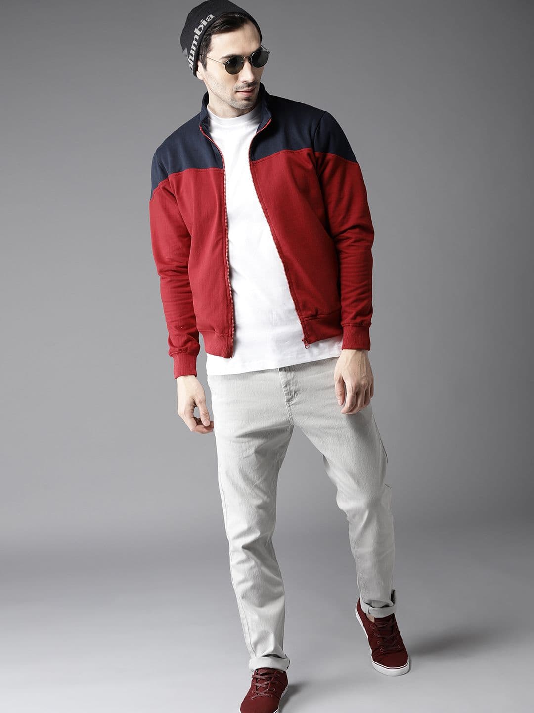 HERE&NOW Men Red & Navy Colourblocked Sweatshirt - view 1