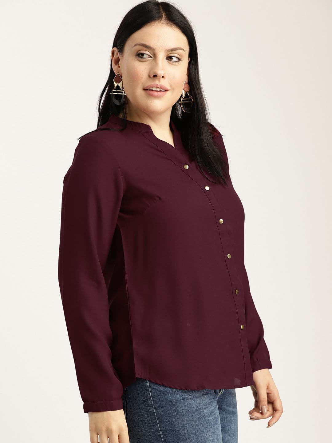 Sztori Plus Size Women Burgundy Solid Top - view 1