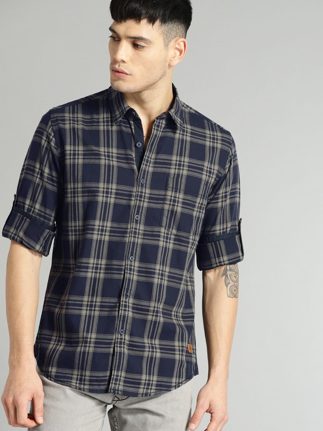 Roadster Men Blue & Grey Checked Casual Shirt - view 1