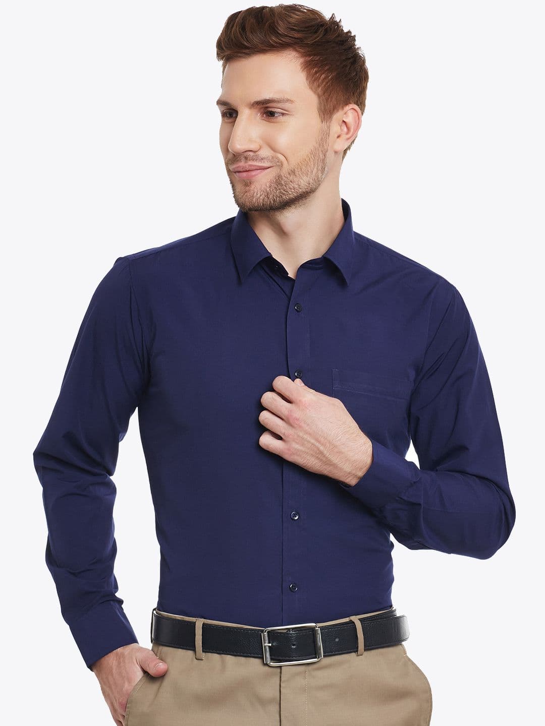 English Navy Men Navy Blue Slim Fit Solid Formal Shirt - view 1