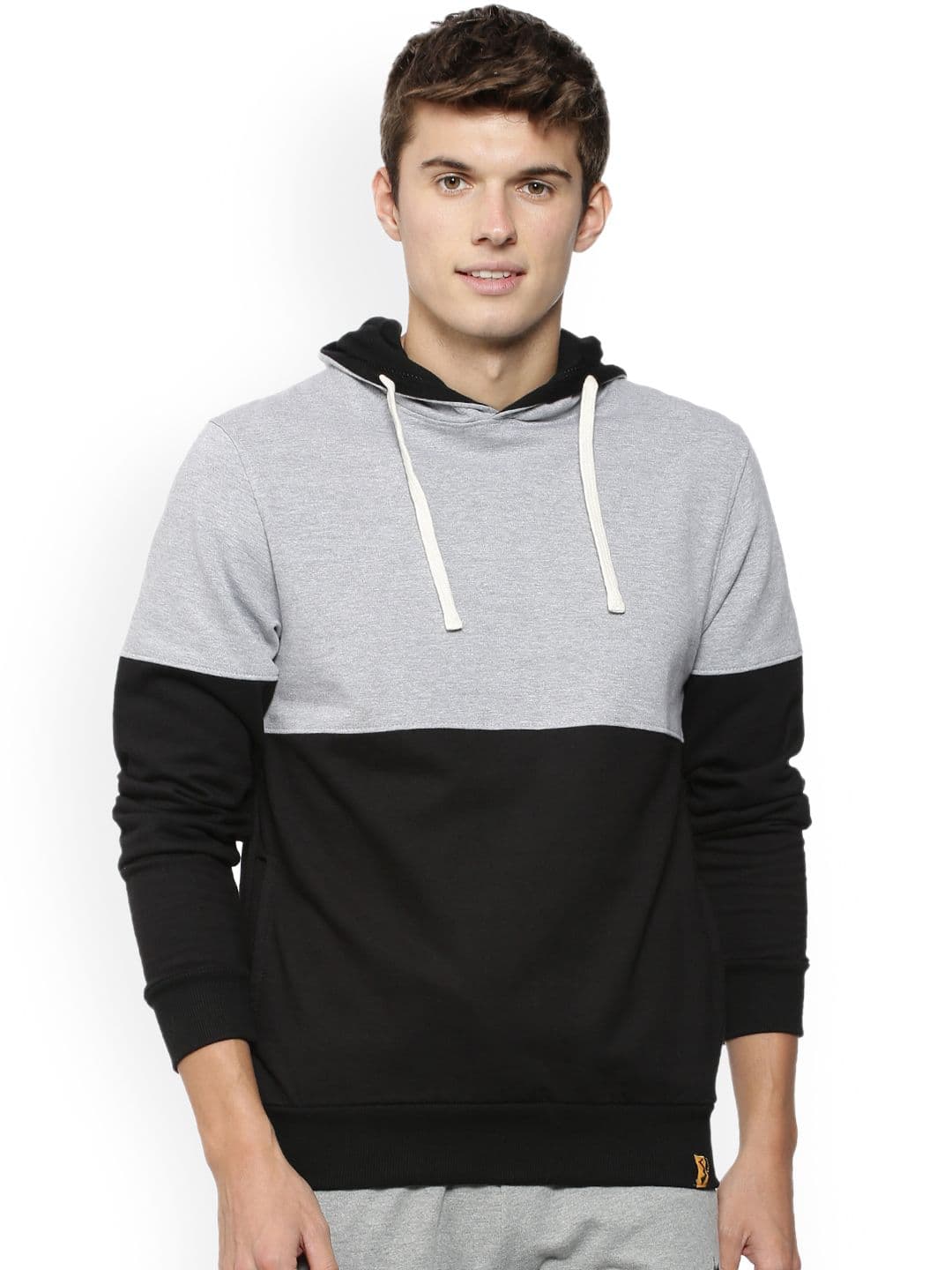CAHOOT Men Black & Grey Colourblocked Hooded Sweatshirt - view 1