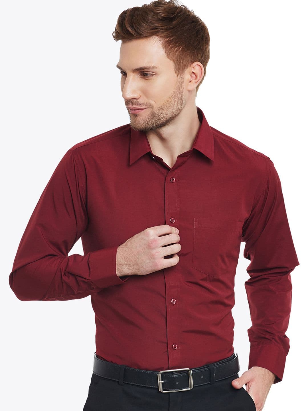 English Navy Slim Fit Cotton Formal Shirt - view 1