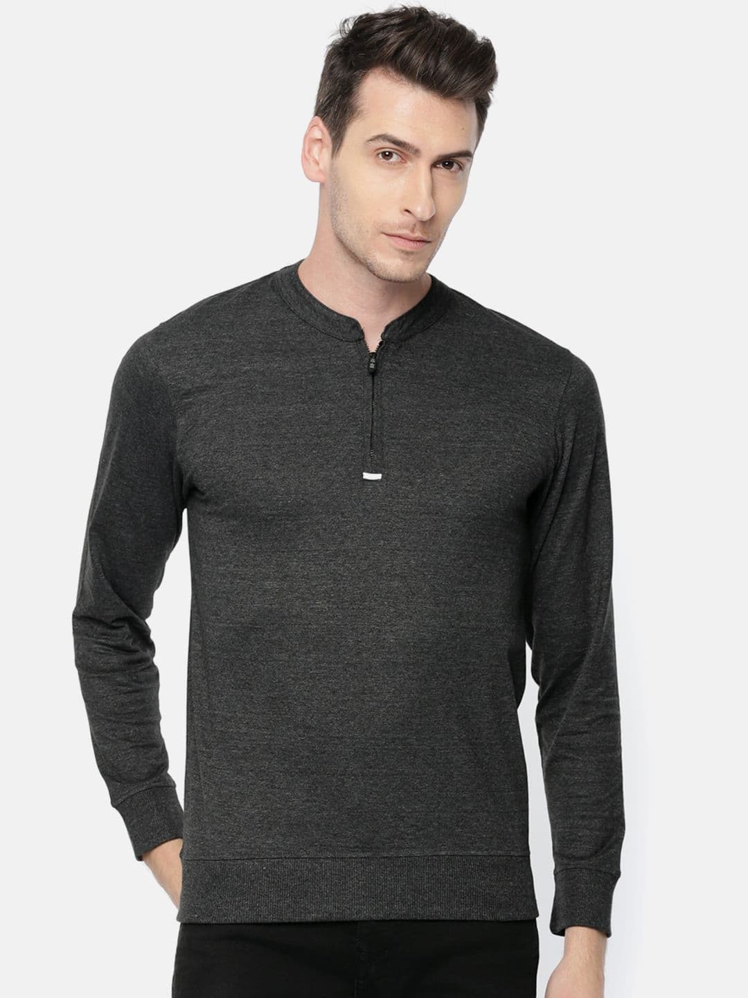 ARISE Men Black Solid Mandarin Collar T-shirt - view 1