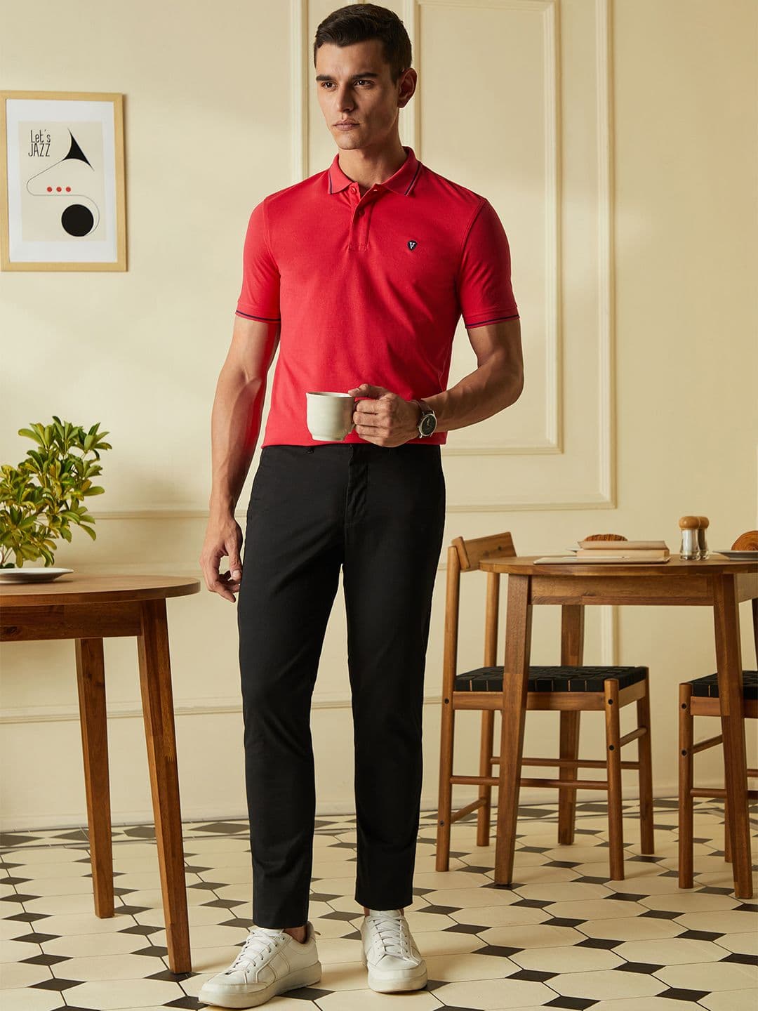 Van Heusen Sport Men Red Solid Polo Collar Pure Cotton T-shirt - view 1