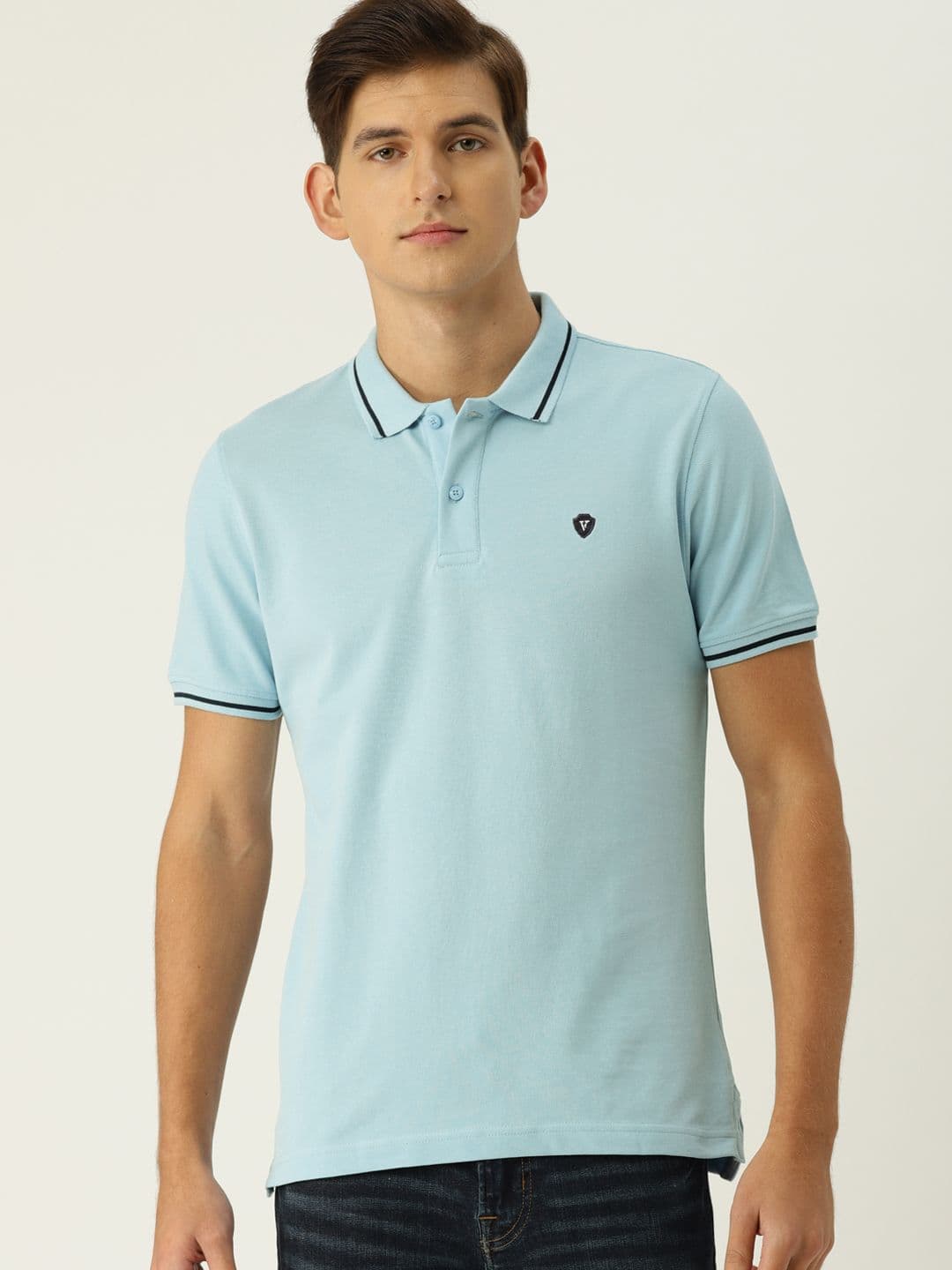 Van Heusen Sport Men Blue Solid Polo Collar Pure Cotton T-shirt - view 1