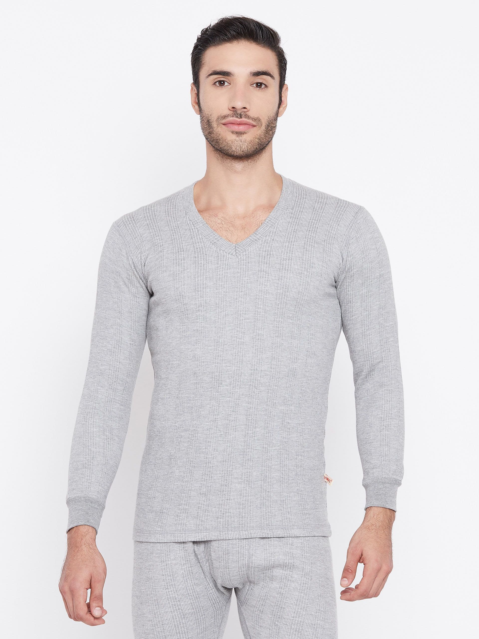 MACK JONNEY Men Grey Striped Thermal Top - view 1