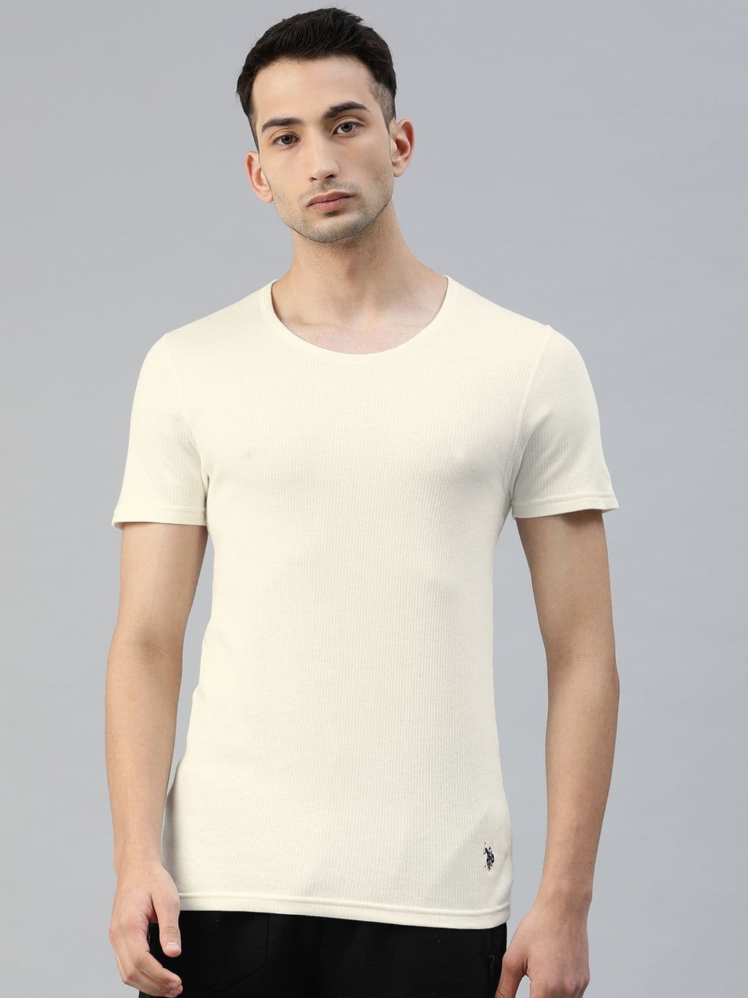U.S. Polo Assn. Men Off White Striped Regular Fit Thermal T-shirt - view 1