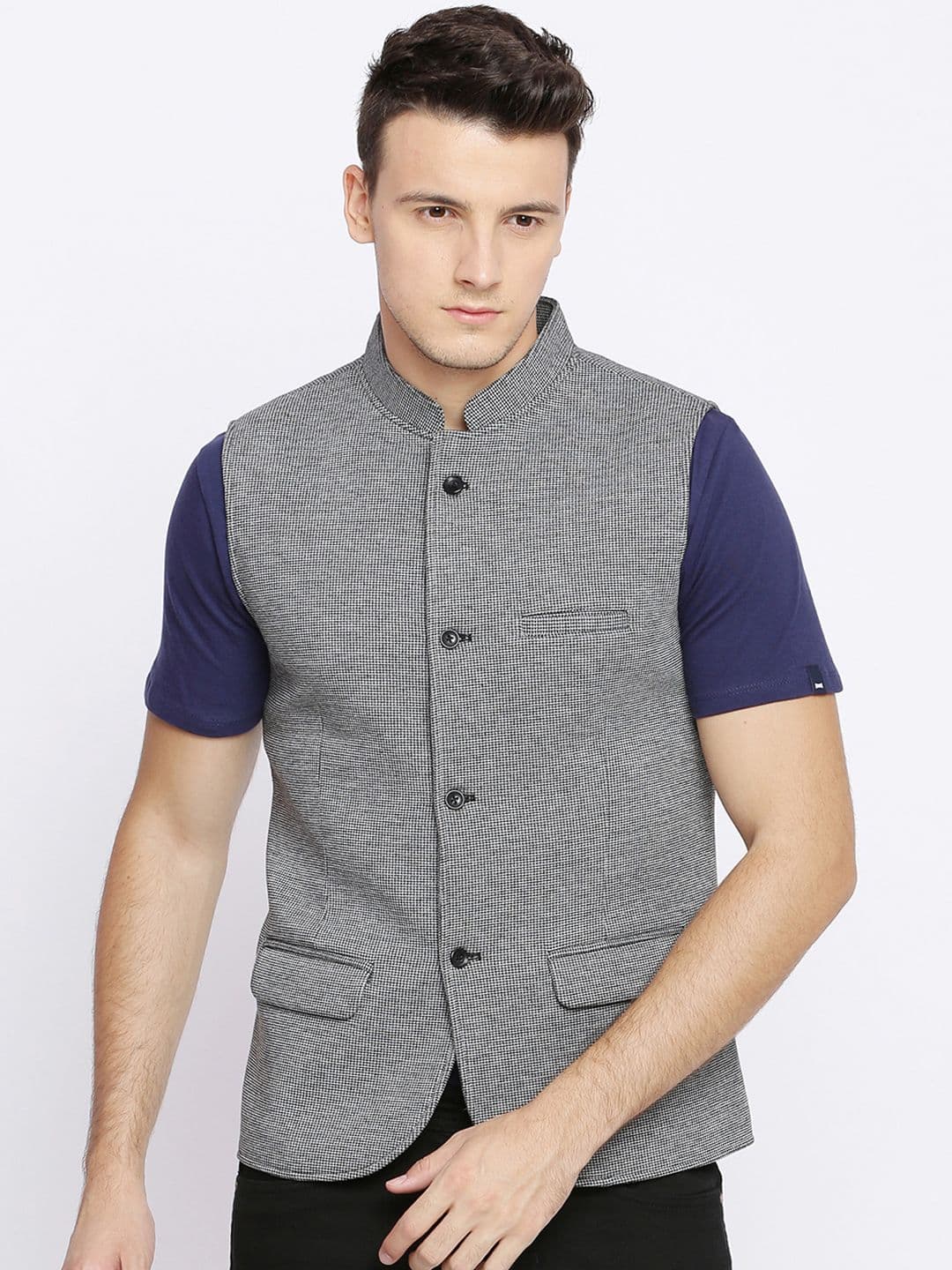 Basics Men Grey Solid Open Front Jacket - view 1