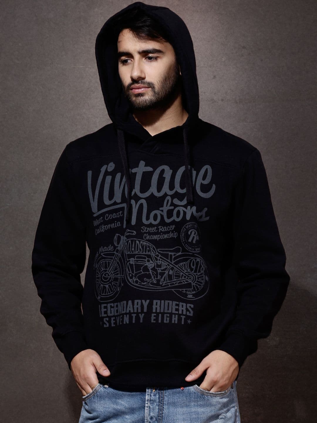 Roadster Black Printed Hooded Sweatshirt - view 1