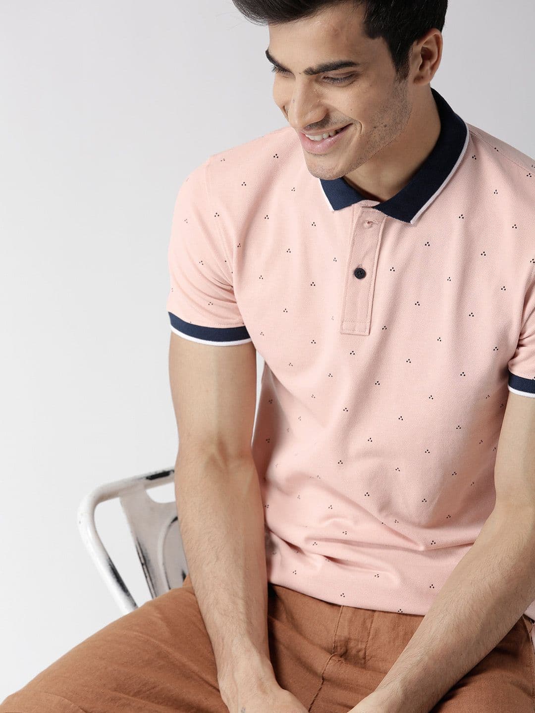Mast & Harbour Mast Harbour Men Peach-Coloured Printed Polo Collar Pure Cotton T-shirt - view 1