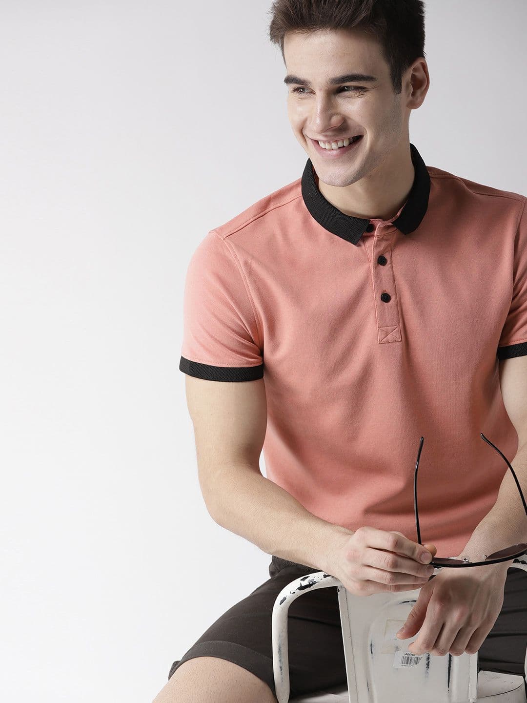 Mast & Harbour Men Peach-Coloured Solid Polo Collar T-shirt - view 1