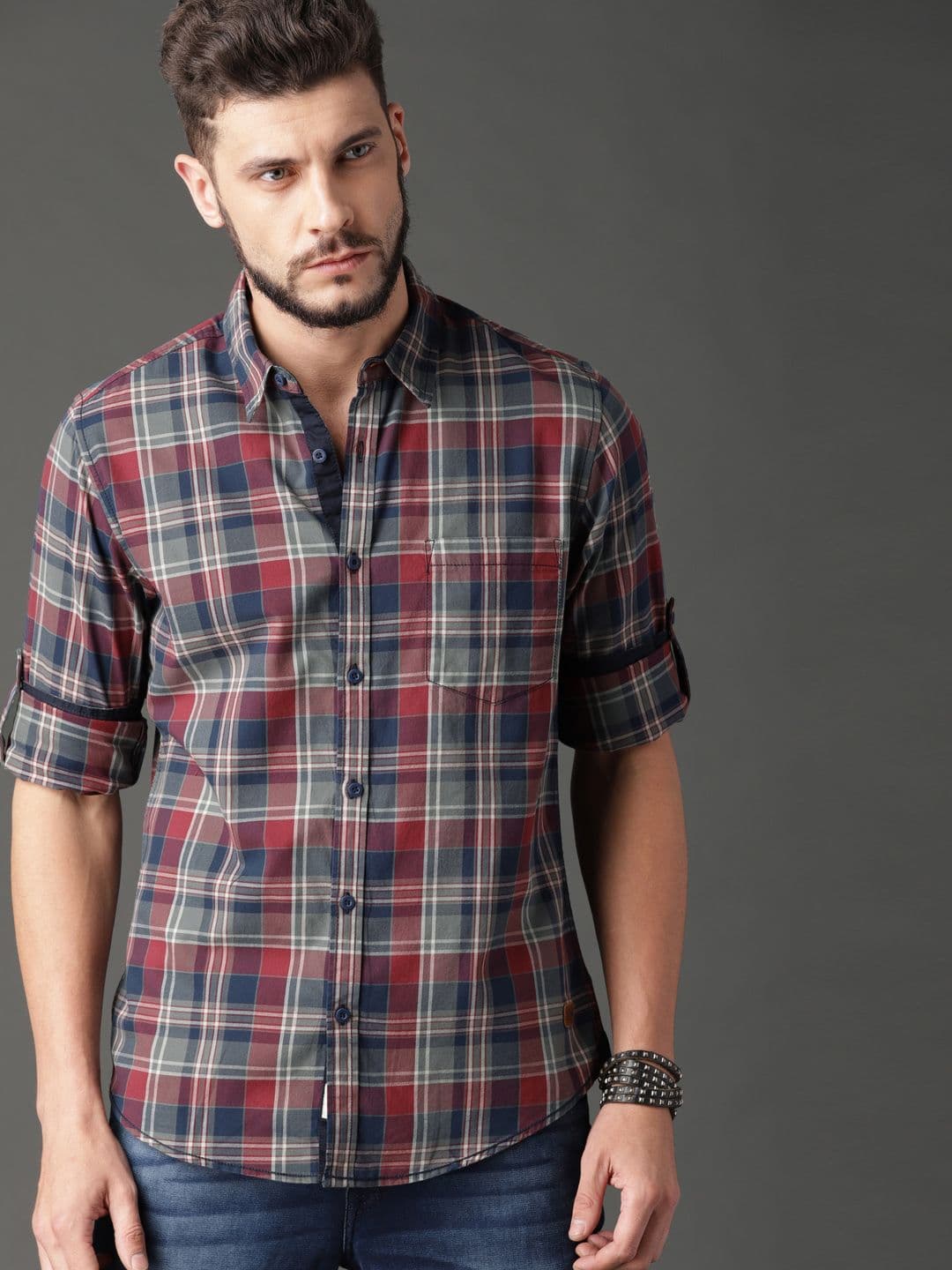 Roadster Men Navy Blue & Grey Checked Casual Shirt - view 1