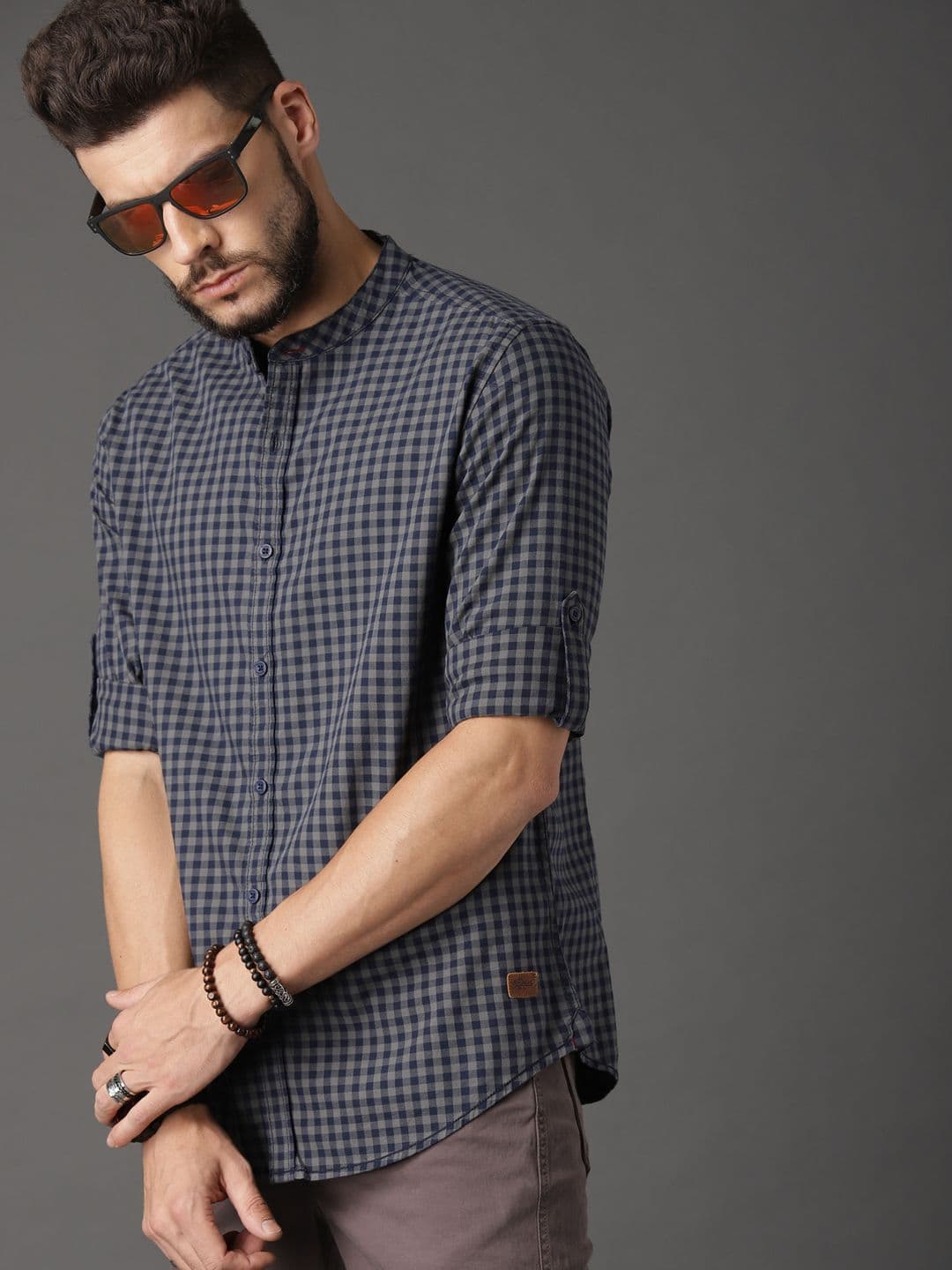 Roadster Men Navy Blue & Grey Micro Check Casual Shirt - view 1