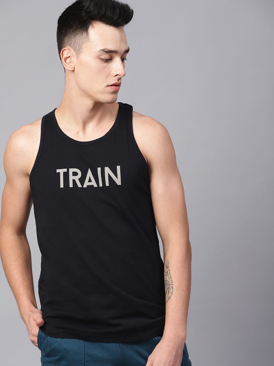 HRX by Hrithik Roshan Men Black Printed Detail Training Tank - view 1