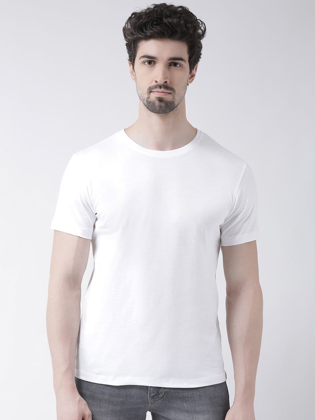 Friskers Men White Solid Round Neck Pure Cotton T-shirt - view 1
