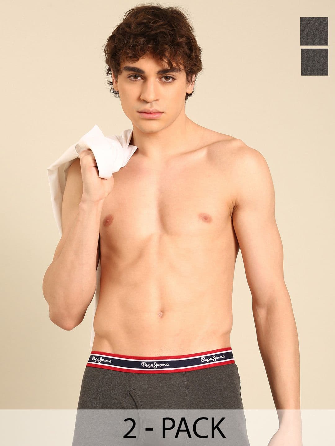 Pepe Jeans Men Charcoal Grey Pack of 2 Solid Classic CLT02 Midrise Trunks 8904311301523 - view 1