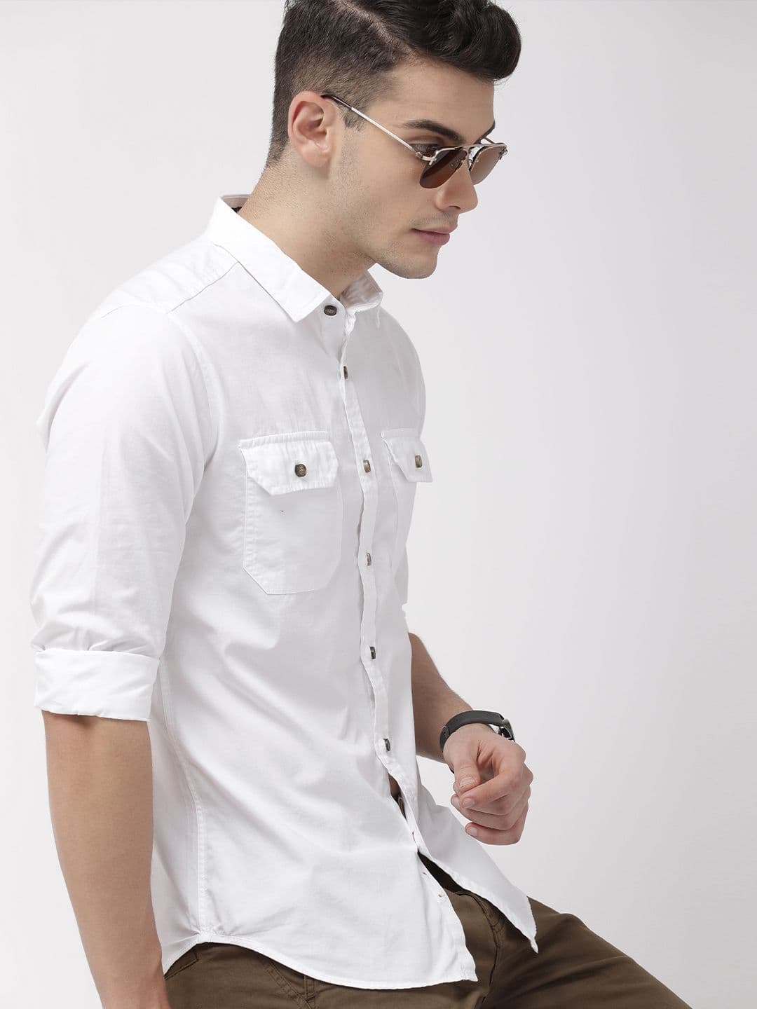 HIGHLANDER Men White Slim Fit Solid Casual Shirt - view 1