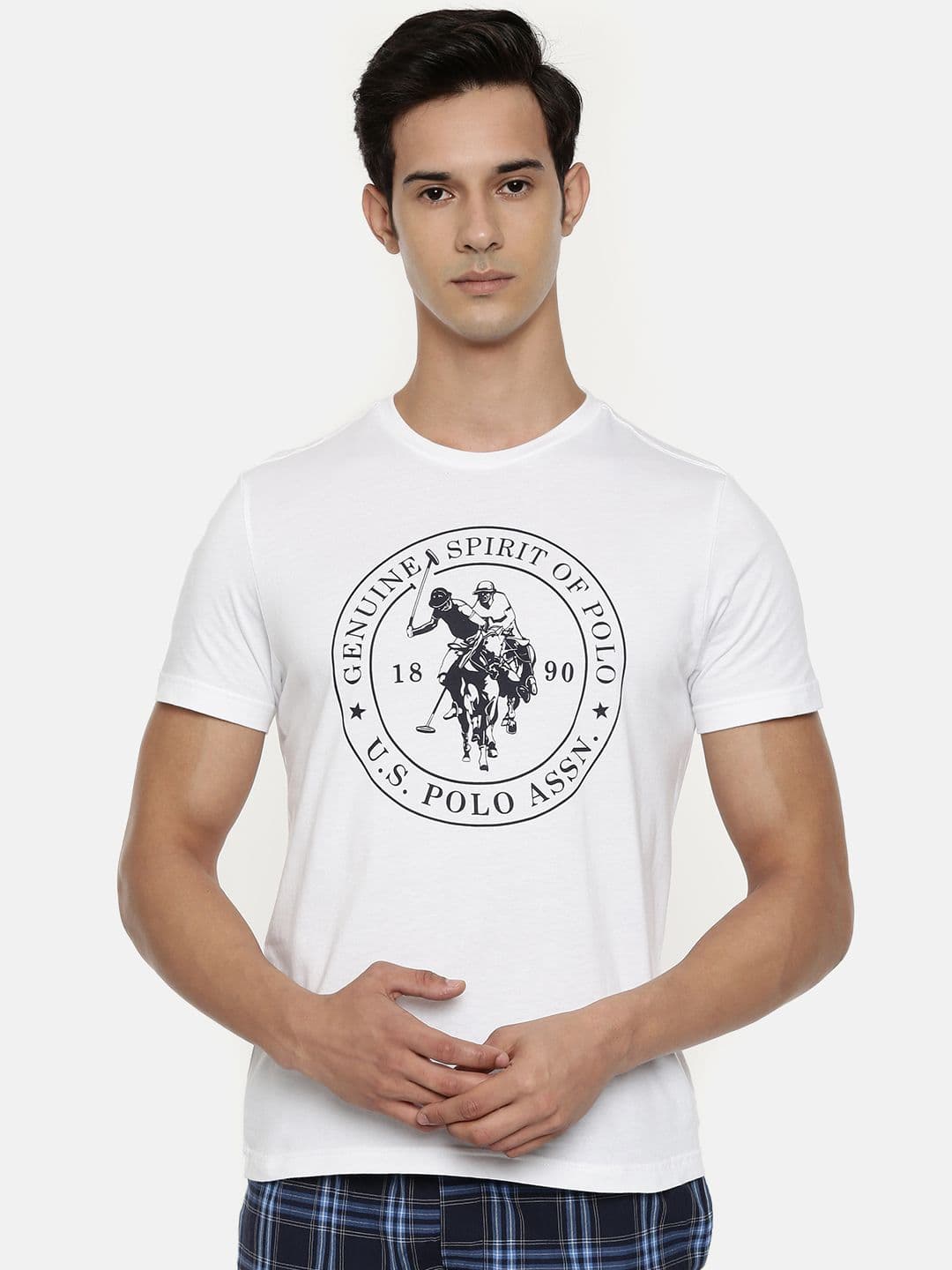U.S. Polo Assn. Men White & Navy Blue Printed Athleisure T-shirt - view 1