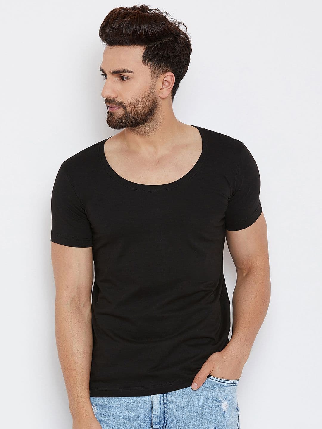 FUGAZEE Men Black Solid Scoop Neck T-shirt - view 1