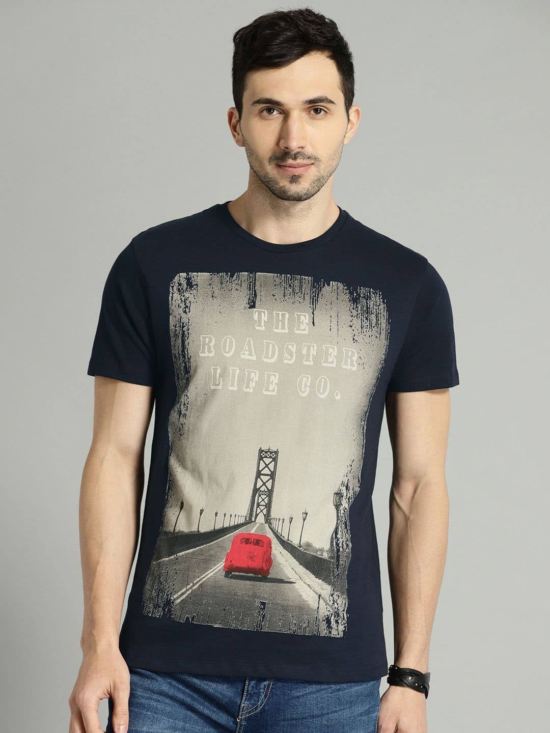 Roadster Men Navy Blue Printed Round Neck Cotton T-shirt - view 1