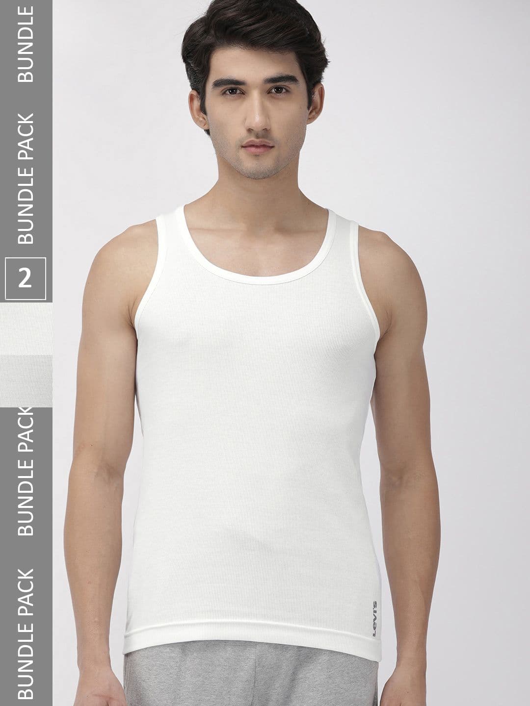 Levis Men Pack of 2 Solid Round Neck Sleeveless Pure Cotton Rib Vest - view 1