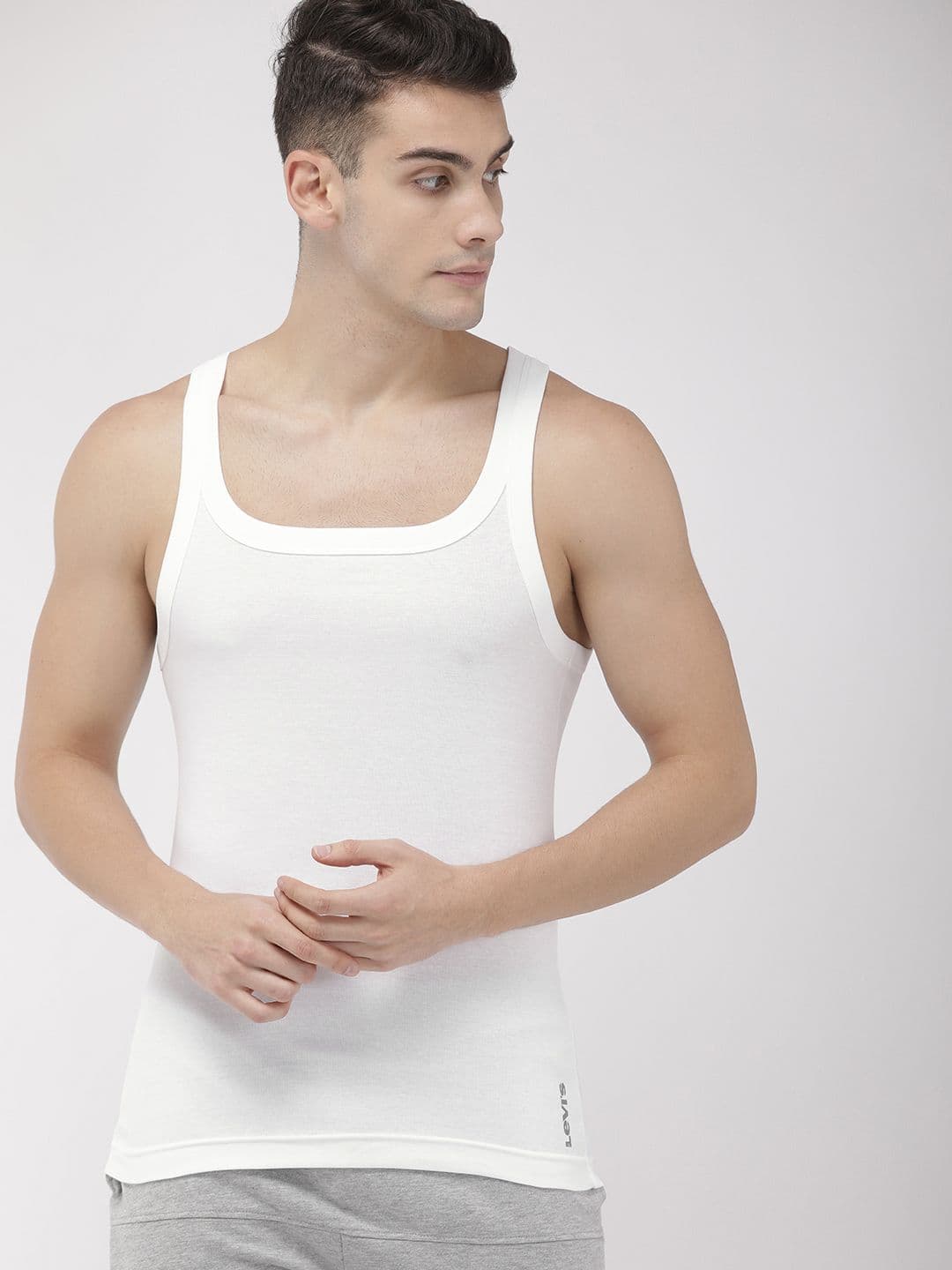 Levis Men Solid Square Neck Sleeveless Pure Cotton Rib Easy Tuck Sports Vest - view 1