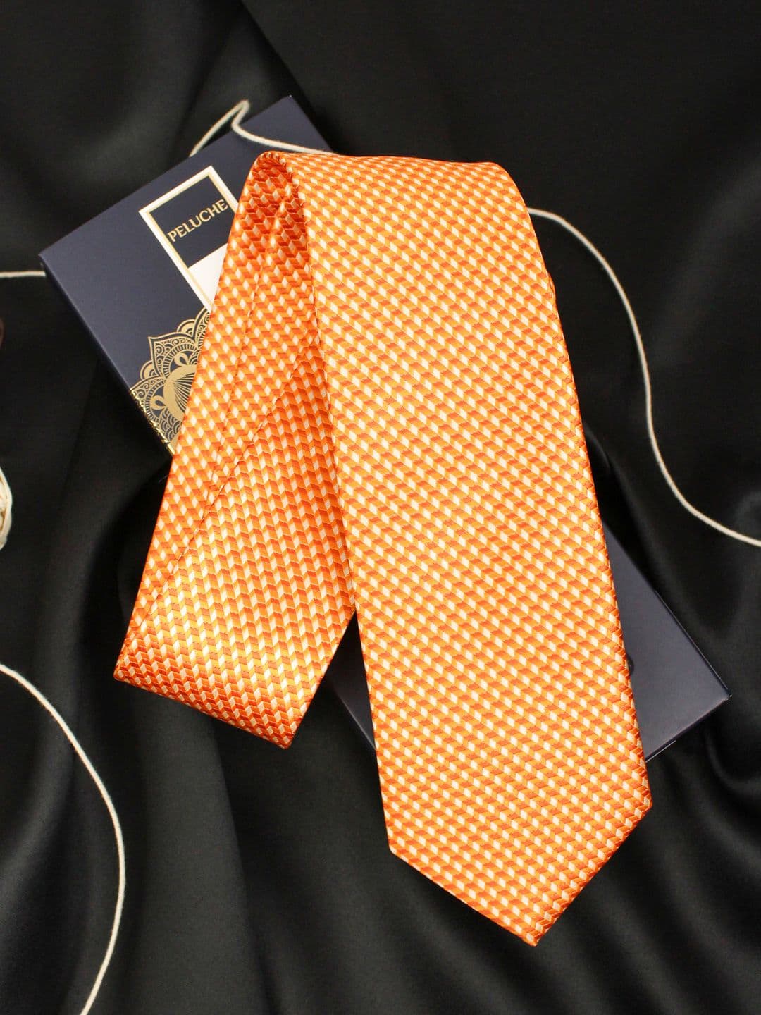 PELUCHE Orange Woven Design Broad Tie - view 1