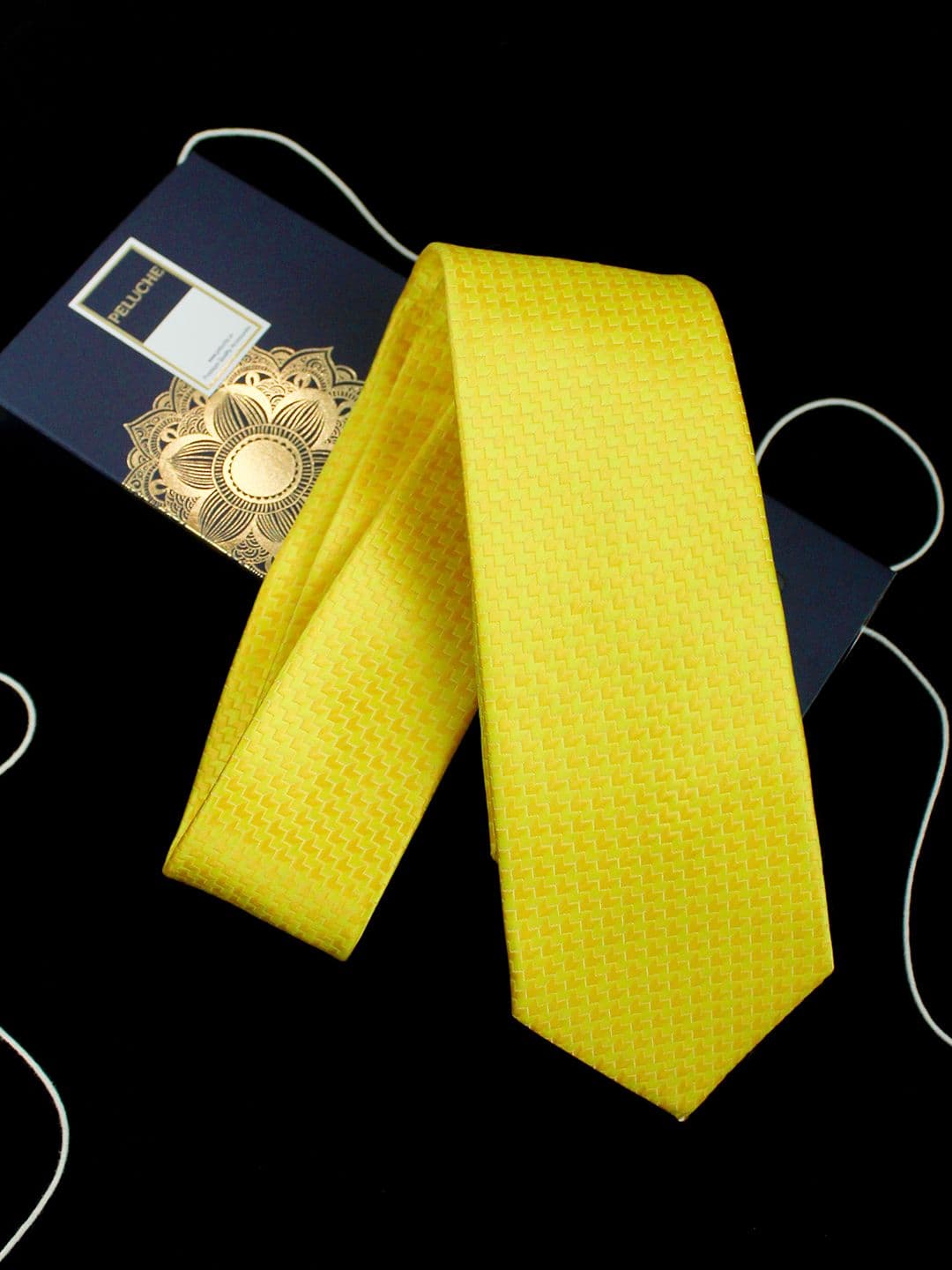 PELUCHE Yellow Woven Design Broad Tie - view 1