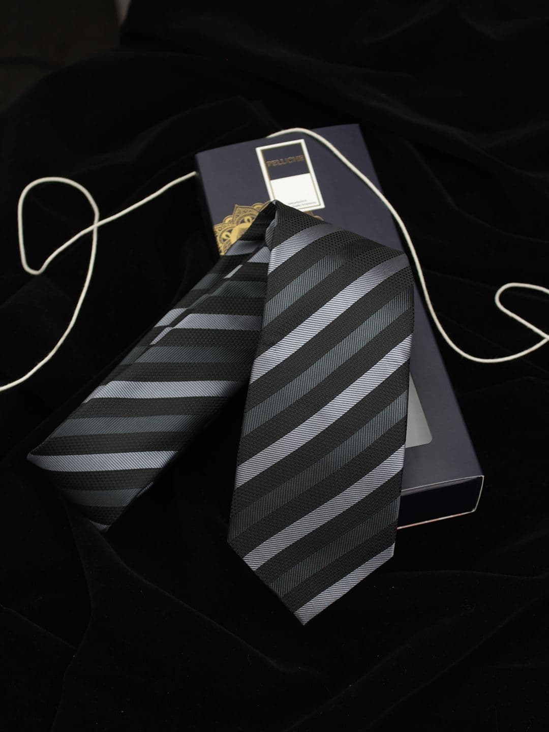 PELUCHE Black & Grey Striped Broad Tie - view 1