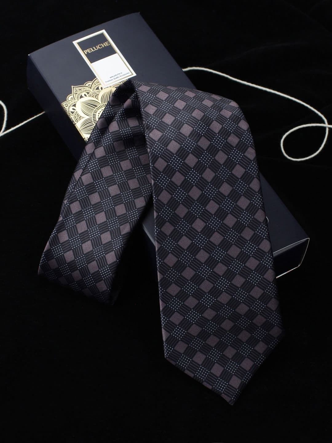 PELUCHE Black & White Checked Broad Tie - view 1
