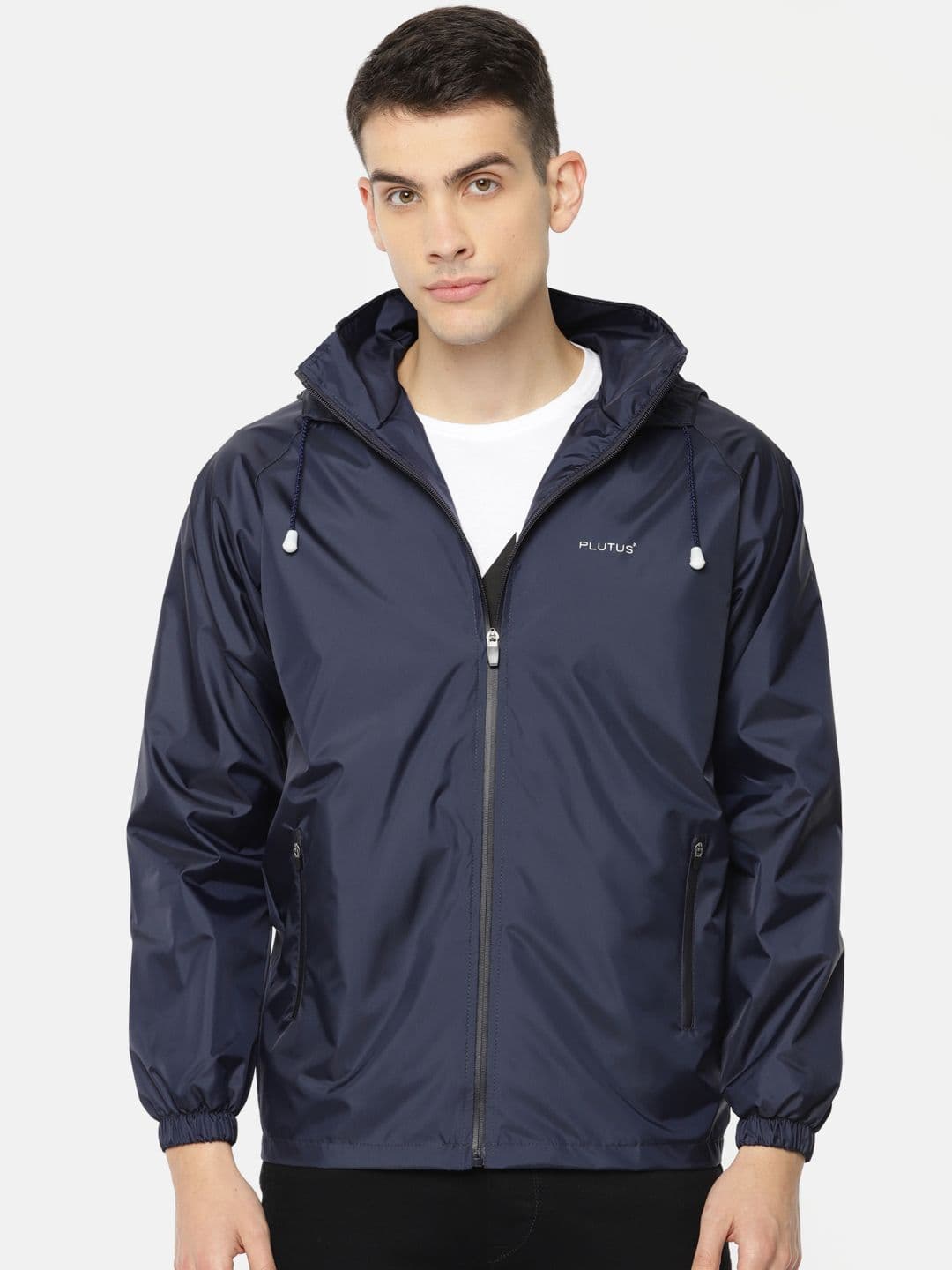 Plutus Men Navy Blue Lightweight Hooded Windcheater Jacket - view 1