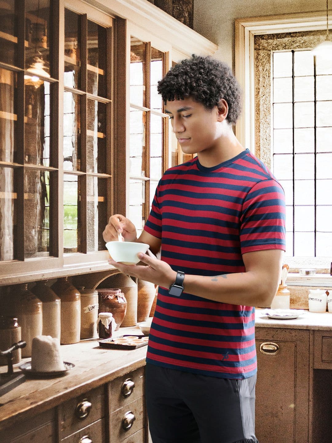 Jockey Men Red Navy Striped Round Neck Pure Cotton T-shirt - view 1
