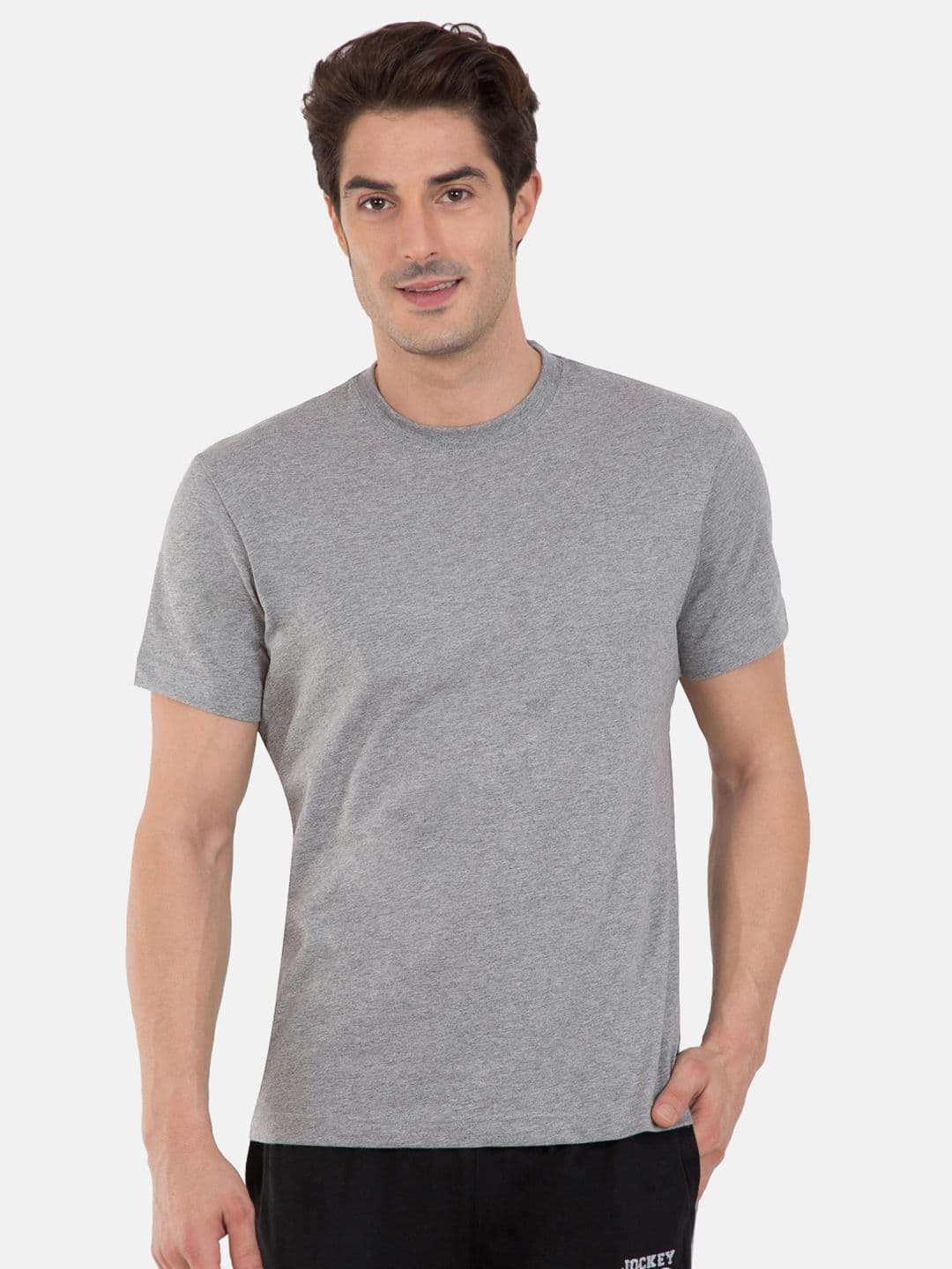 Jockey Men Grey Melange Solid Round Neck Athleisure Regular Fit T-shirt 2714-0105 - view 1