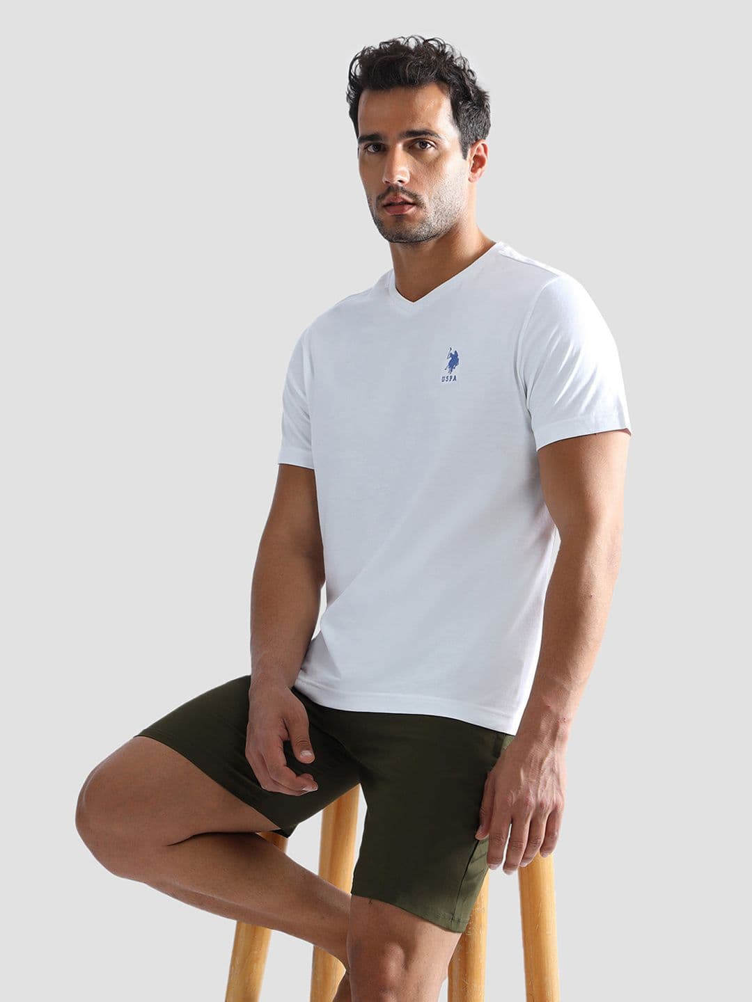 U.S. Polo Assn. Men White Solid V-Neck T-shirt - view 1