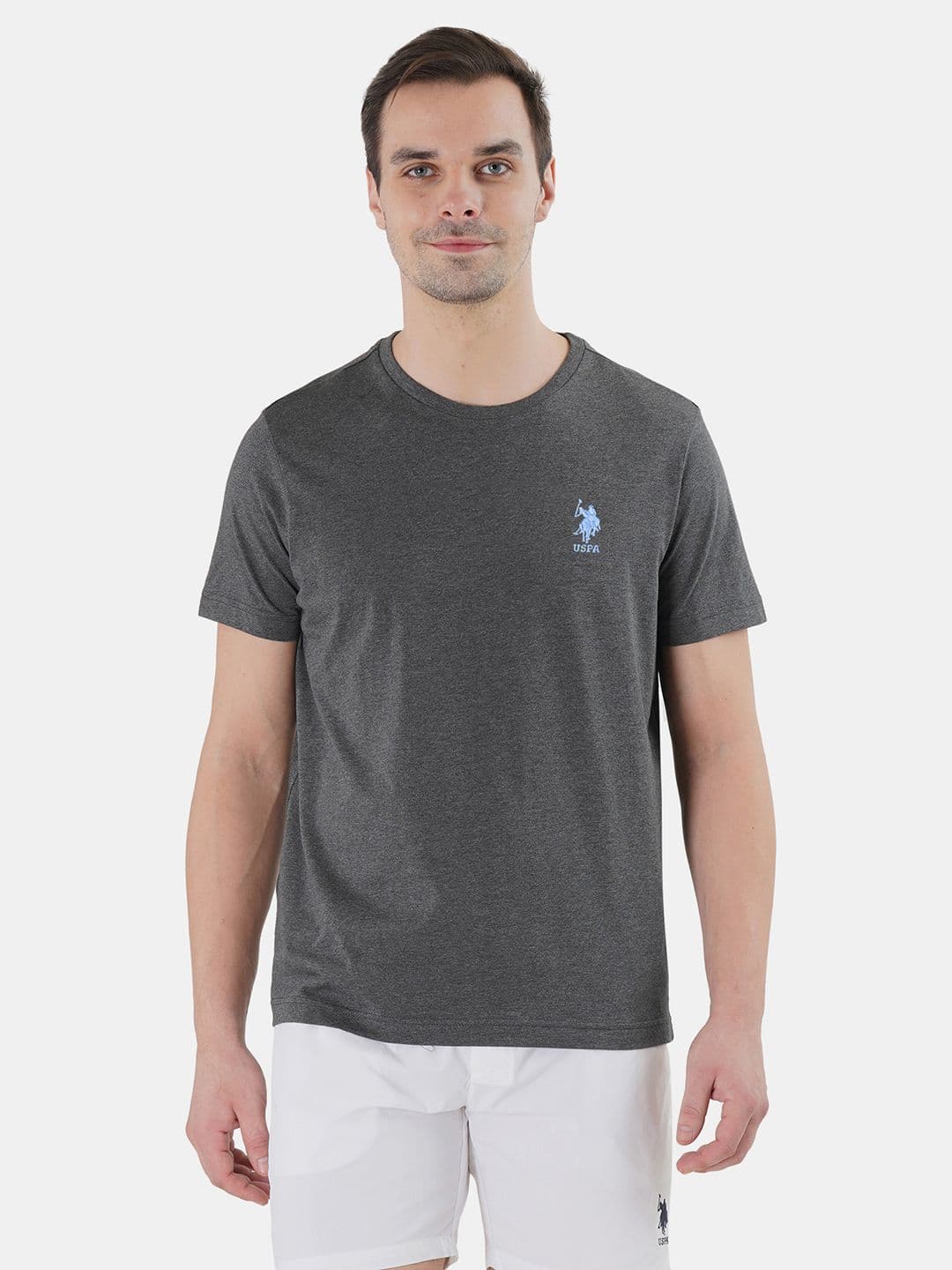 U.S. Polo Assn. Men Charcoal Grey Solid Pure Cotton Lounge T-Shirt - view 1