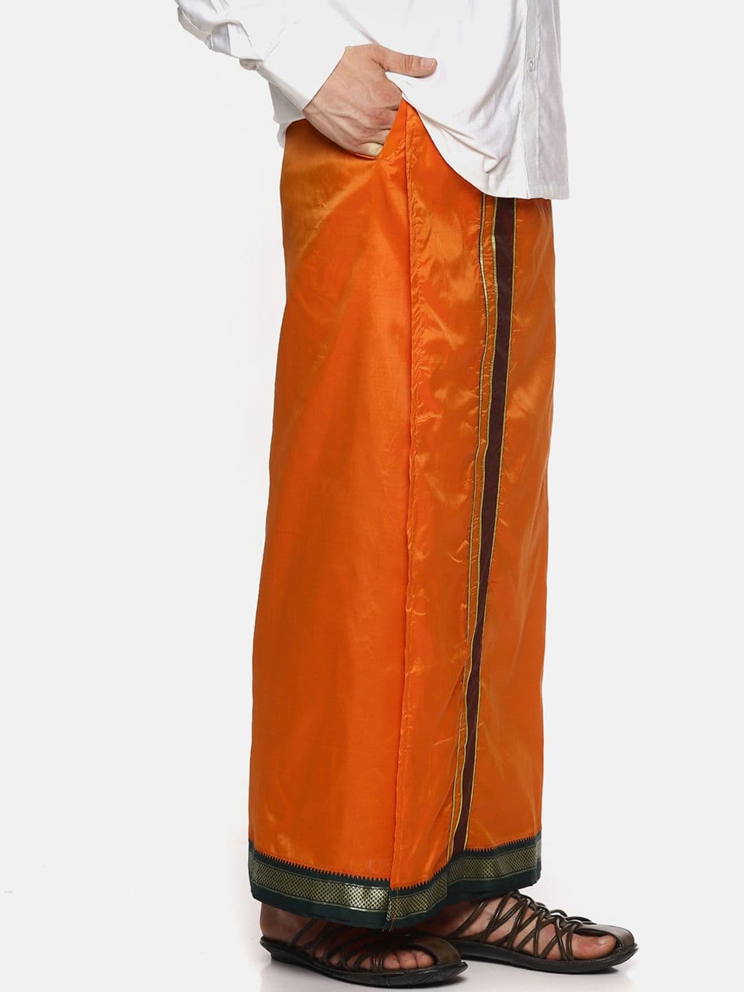 Sethukrishna Men Orange Solid Readymade Dhoti - view 1
