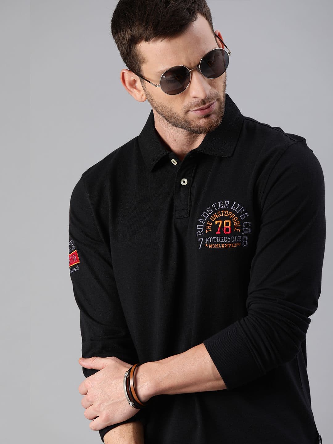 The Roadster Lifestyle Co Men Black Solid Polo Collar Pure Cotton T-shirt - view 1