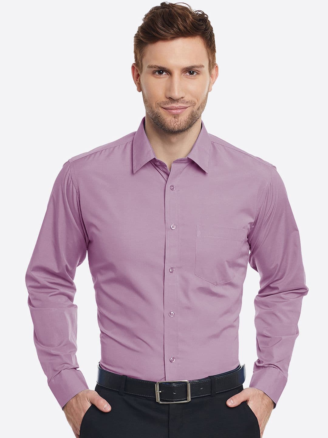 English Navy Men Mauve Slim Fit Solid Formal Shirt - view 1