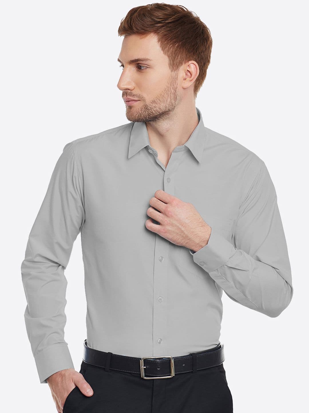 English Navy Men Grey Slim Fit Solid Formal Shirt - view 1
