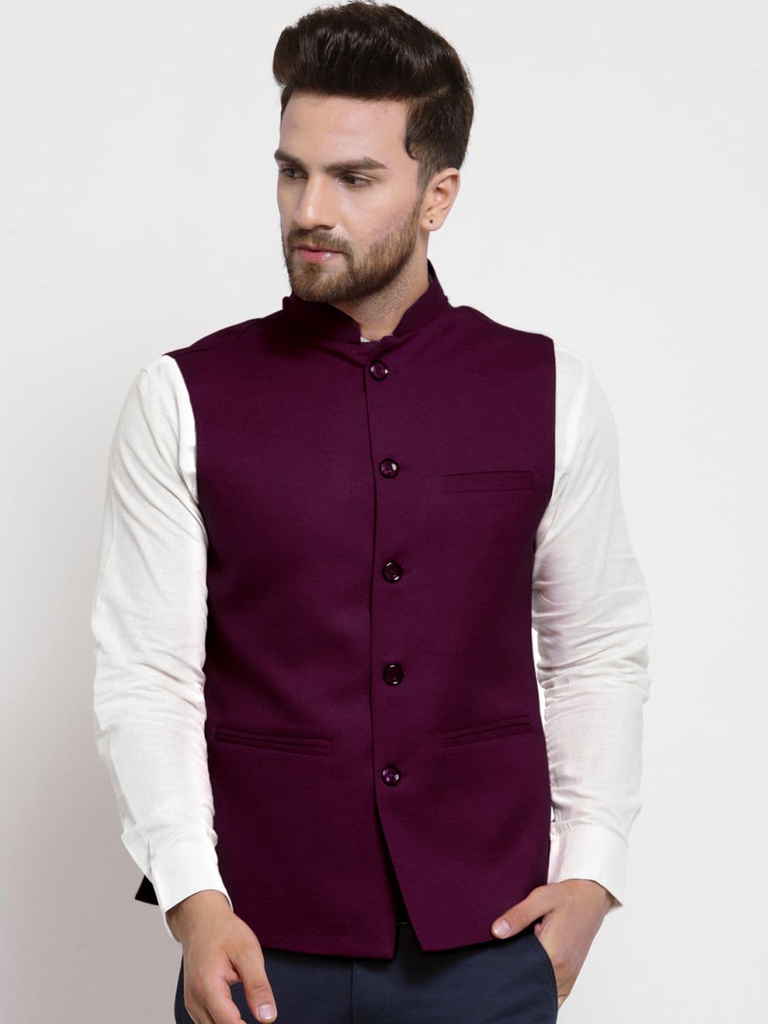 TREEMODA Men Purple Nehru Jacket - view 1
