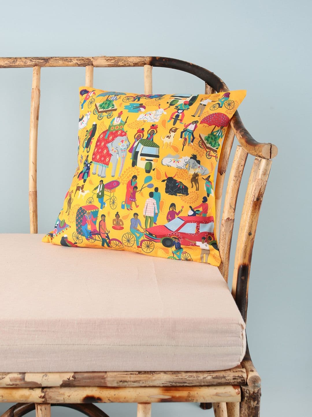 Chumbak Yellow & Red Set of Single Quirky Square Cushion Covers - view 1