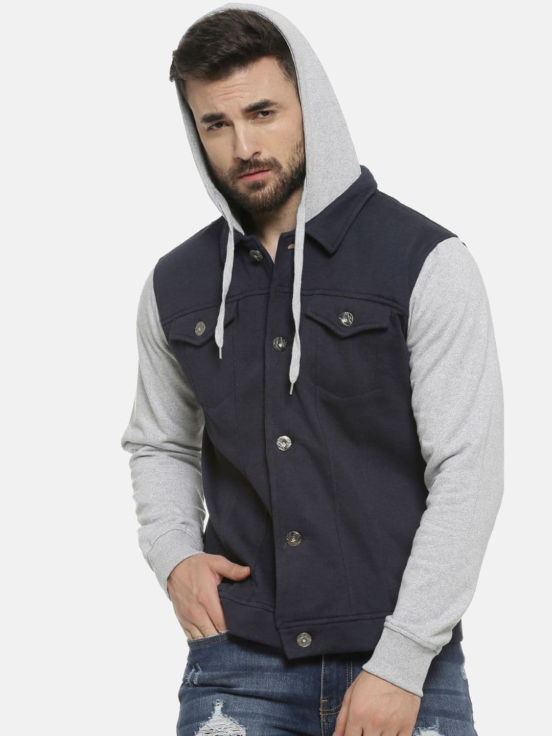 CAHOOT Men Navy Blue Colourblocked Windcheater Jacket - view 1