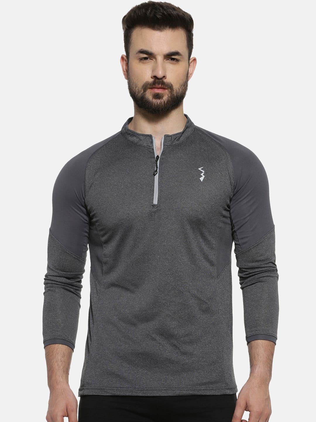 CAHOOT Men Charcoal Grey Solid Mandarin Collar T-shirt - view 1