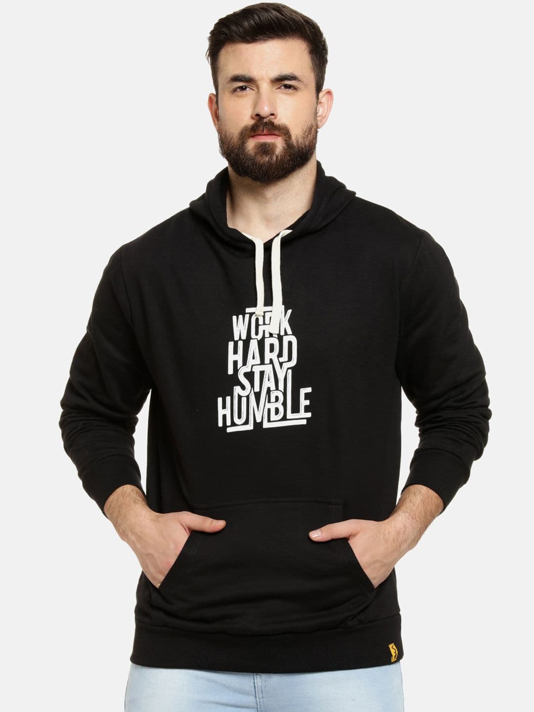 CAHOOT Men Black & White Printed Hooded Pullover Sweatshirt - view 1