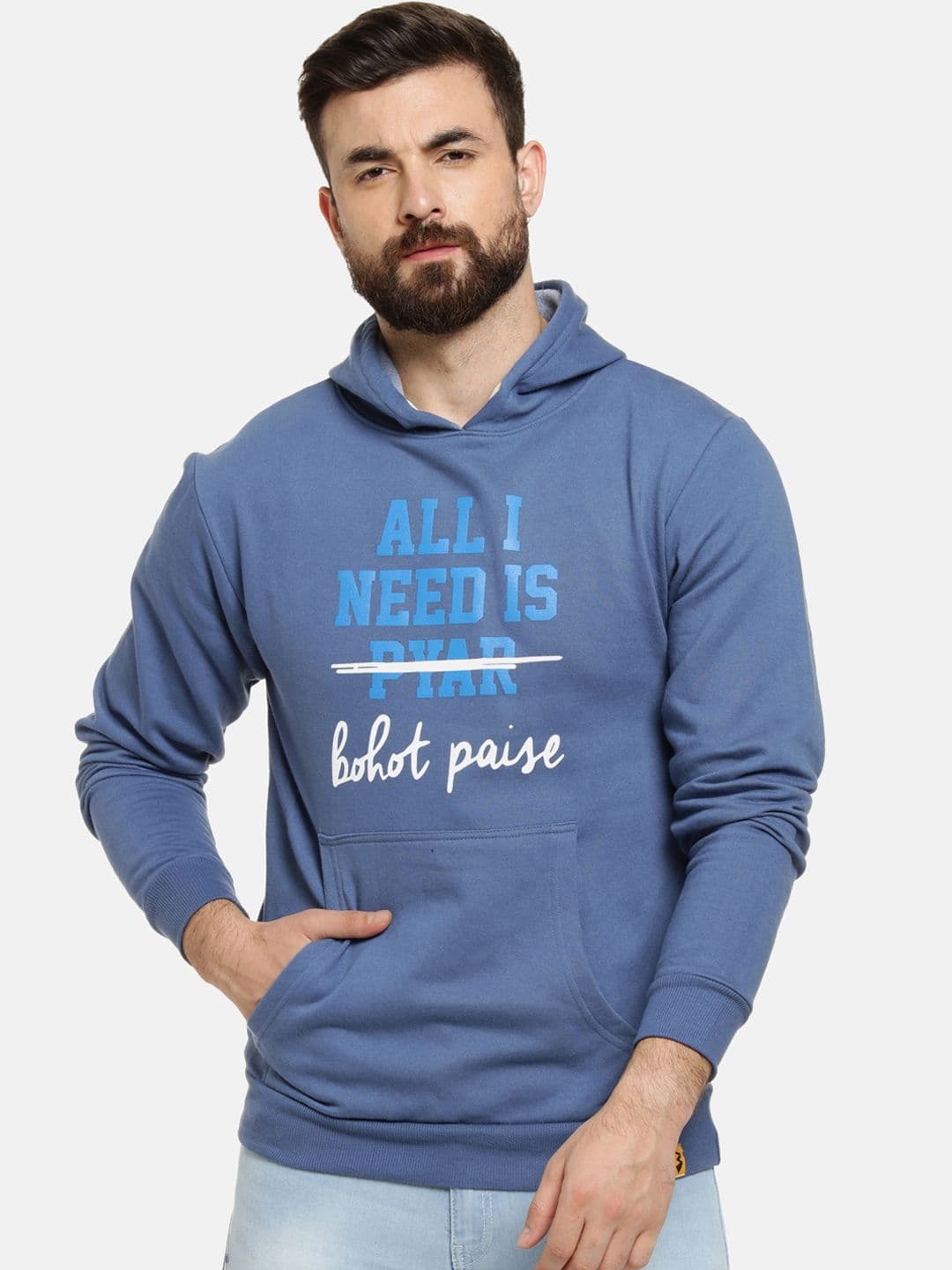 CAHOOT Men Blue & White Printed Hooded Pullover Sweatshirt - view 1