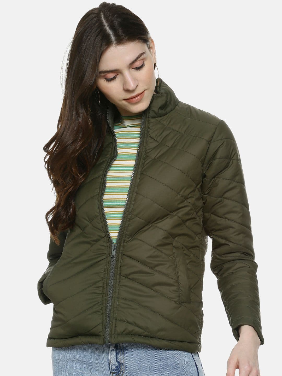 PINACOLADA Women Olive Green Solid Windcheater Jacket - view 1
